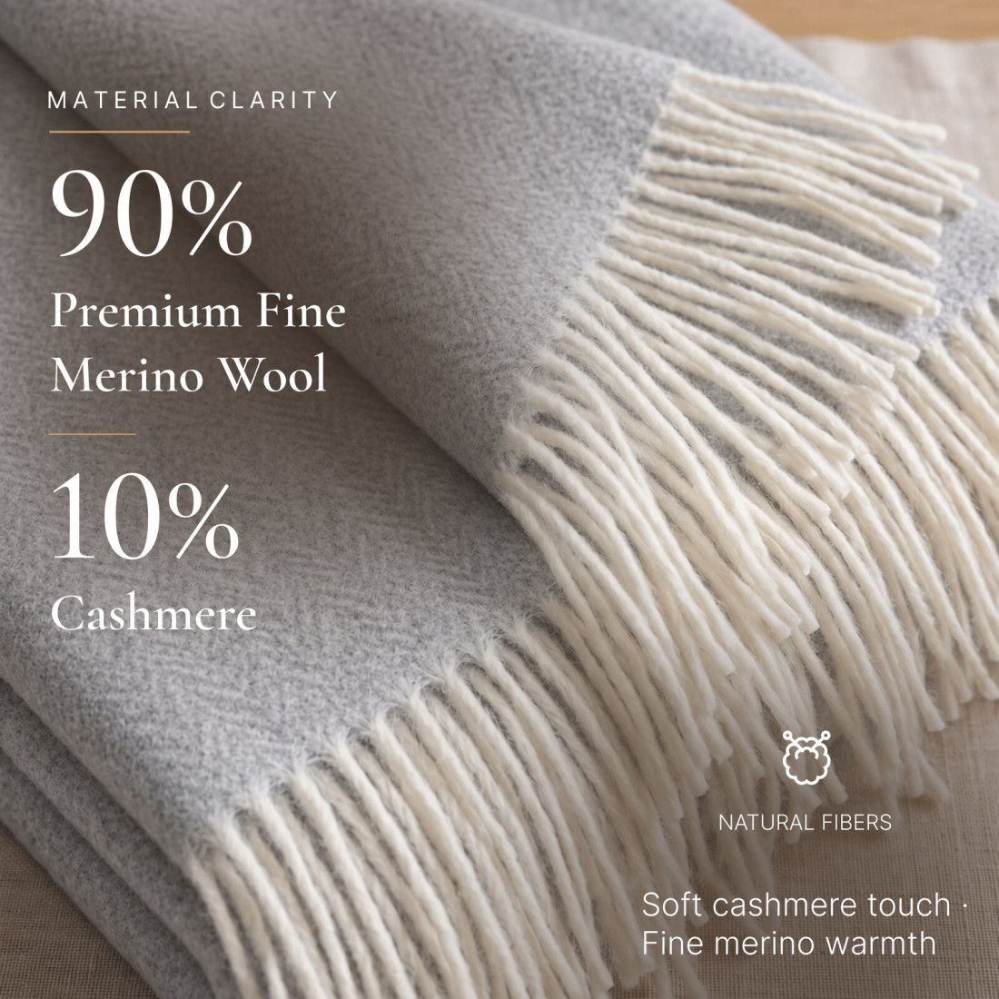 Manta de cachemira y merino (10% cachemira) en espiga · 2