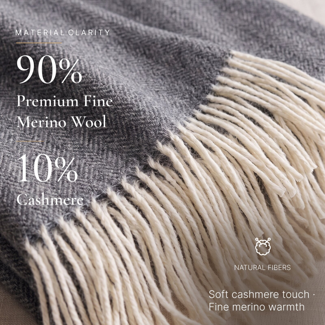 Manta de cachemira y merino (10% cachemira) en espiga · 2