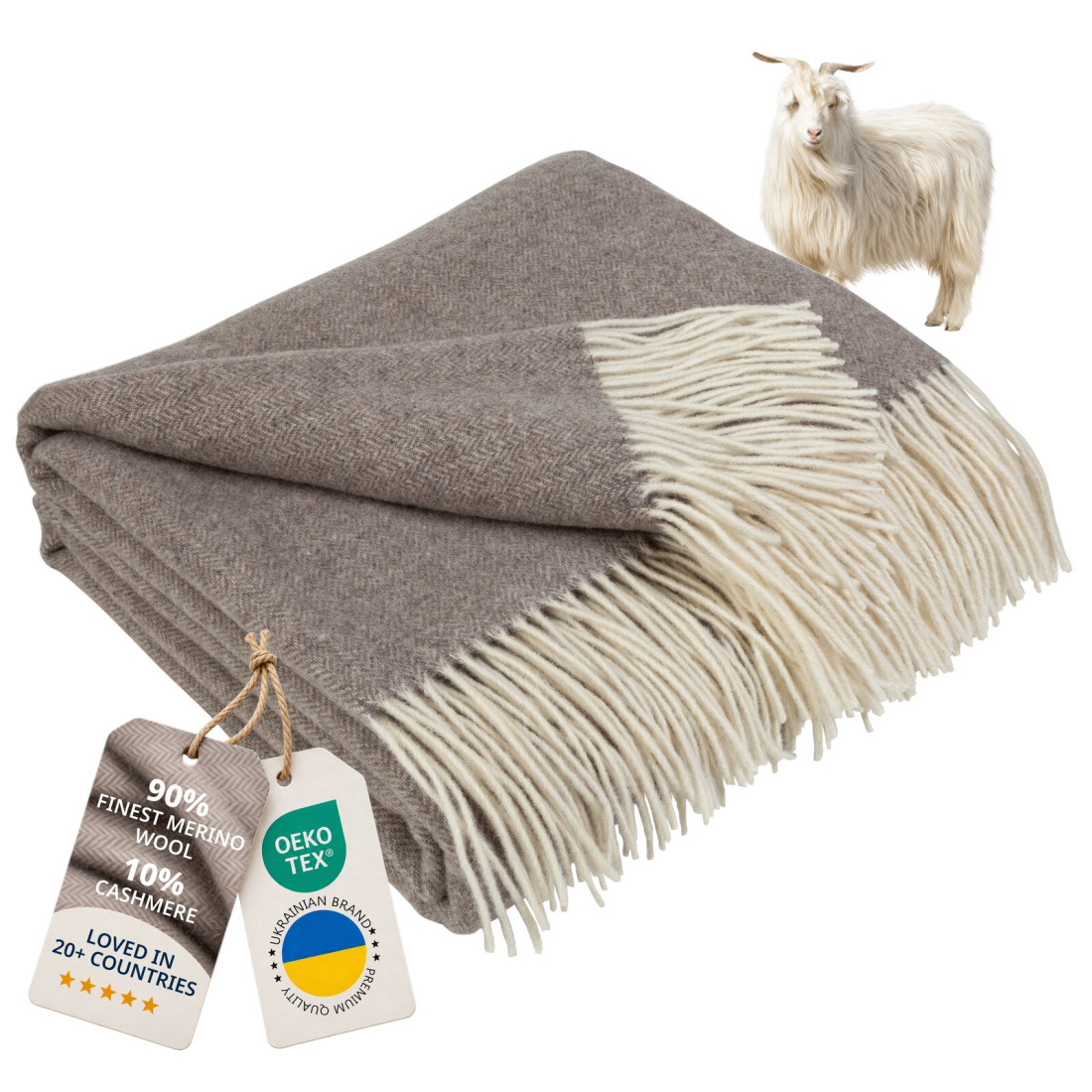 Manta de cachemira y merino (10% cachemira) en espiga
