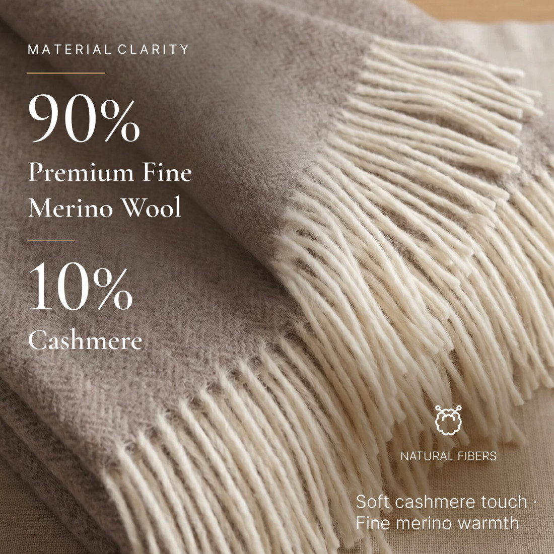 Manta de cachemira y merino (10% cachemira) en espiga · 2