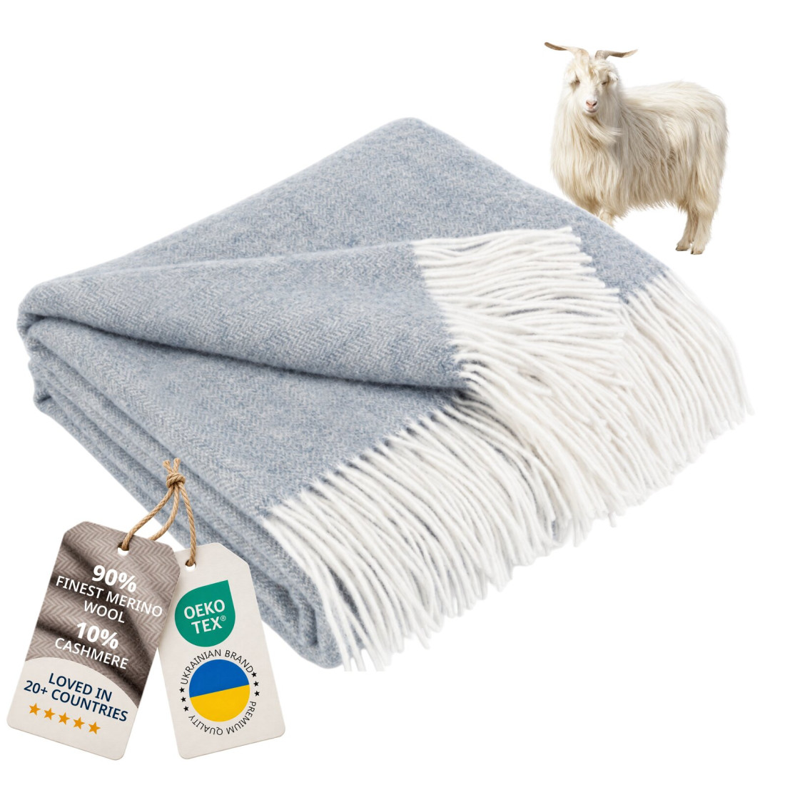 Manta de cachemira y merino (10% cachemira) en espiga
