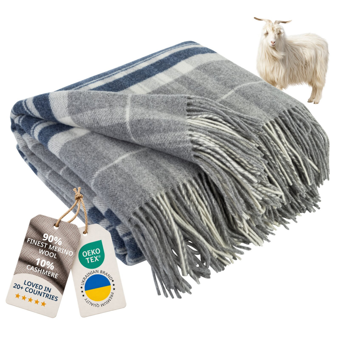 Manta de cachemira y merino (10% cachemira) con diseño tartán
