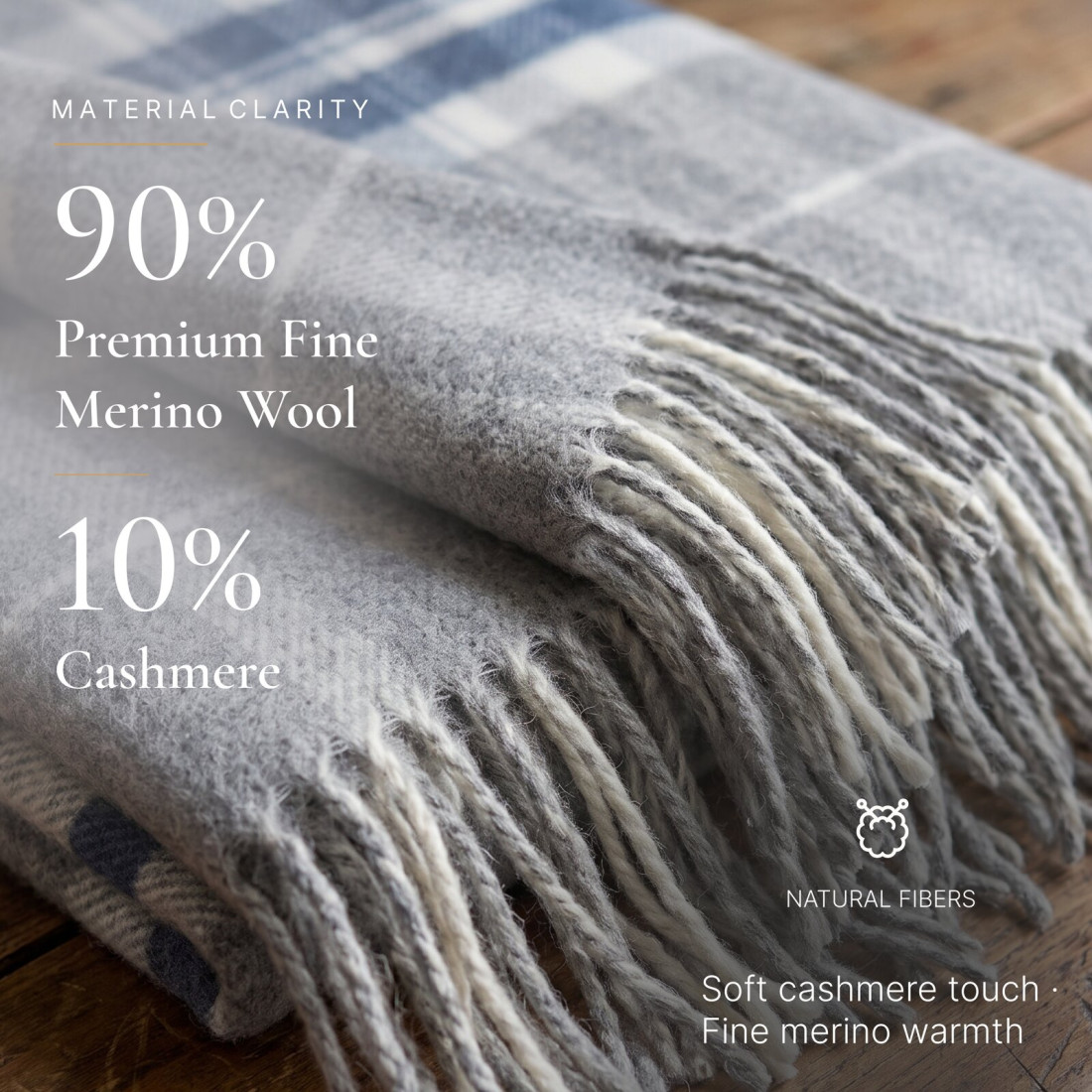 Manta de cachemira y merino (10% cachemira) con diseño tartán · 2
