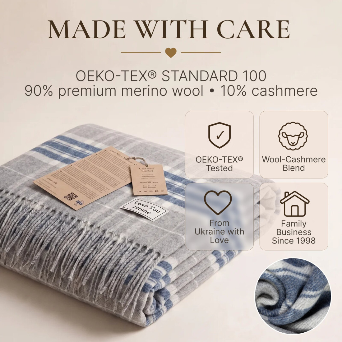 Manta de cachemira y merino (10% cachemira) con diseño tartán · 10