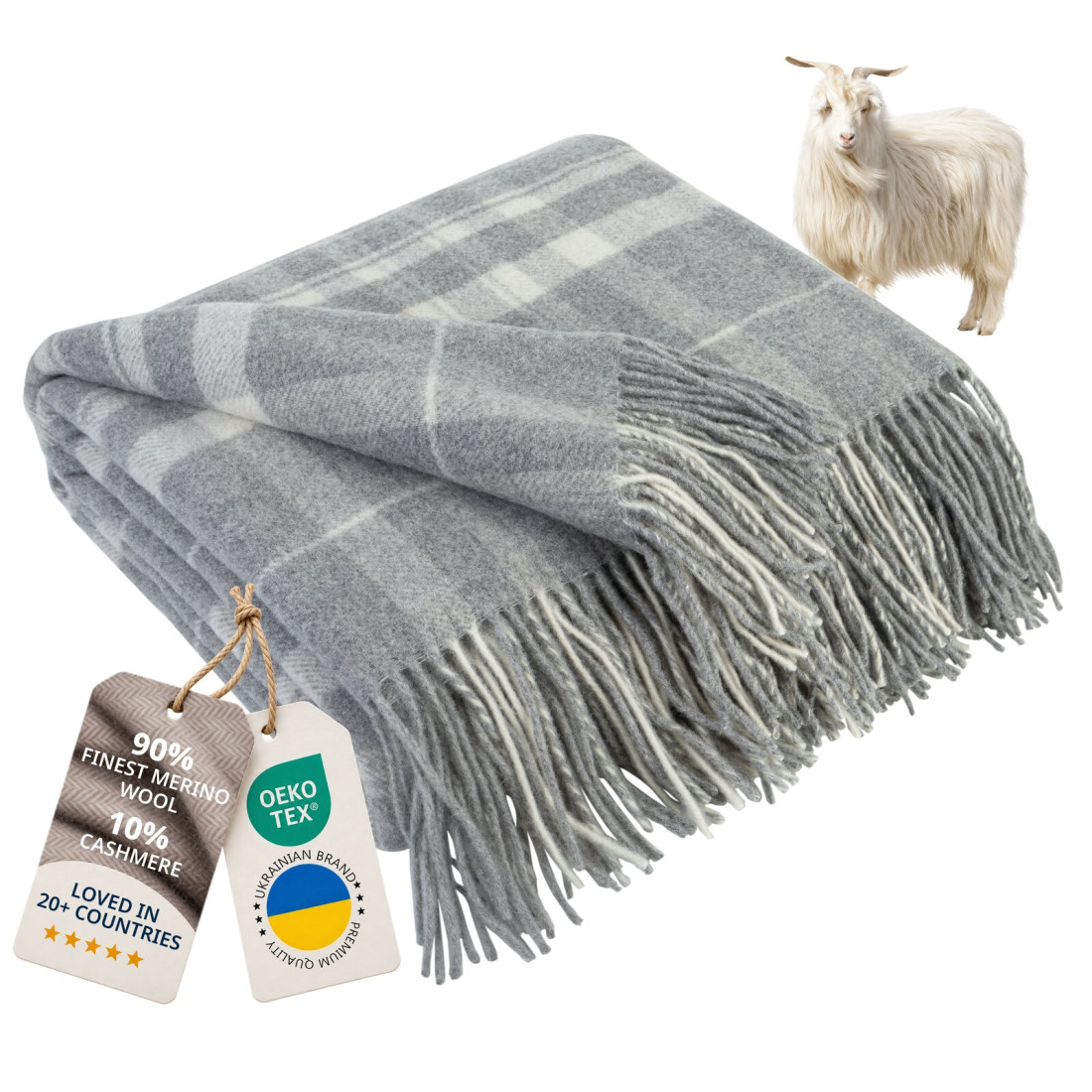 Manta de cachemira y merino (10% cachemira) con diseño tartán