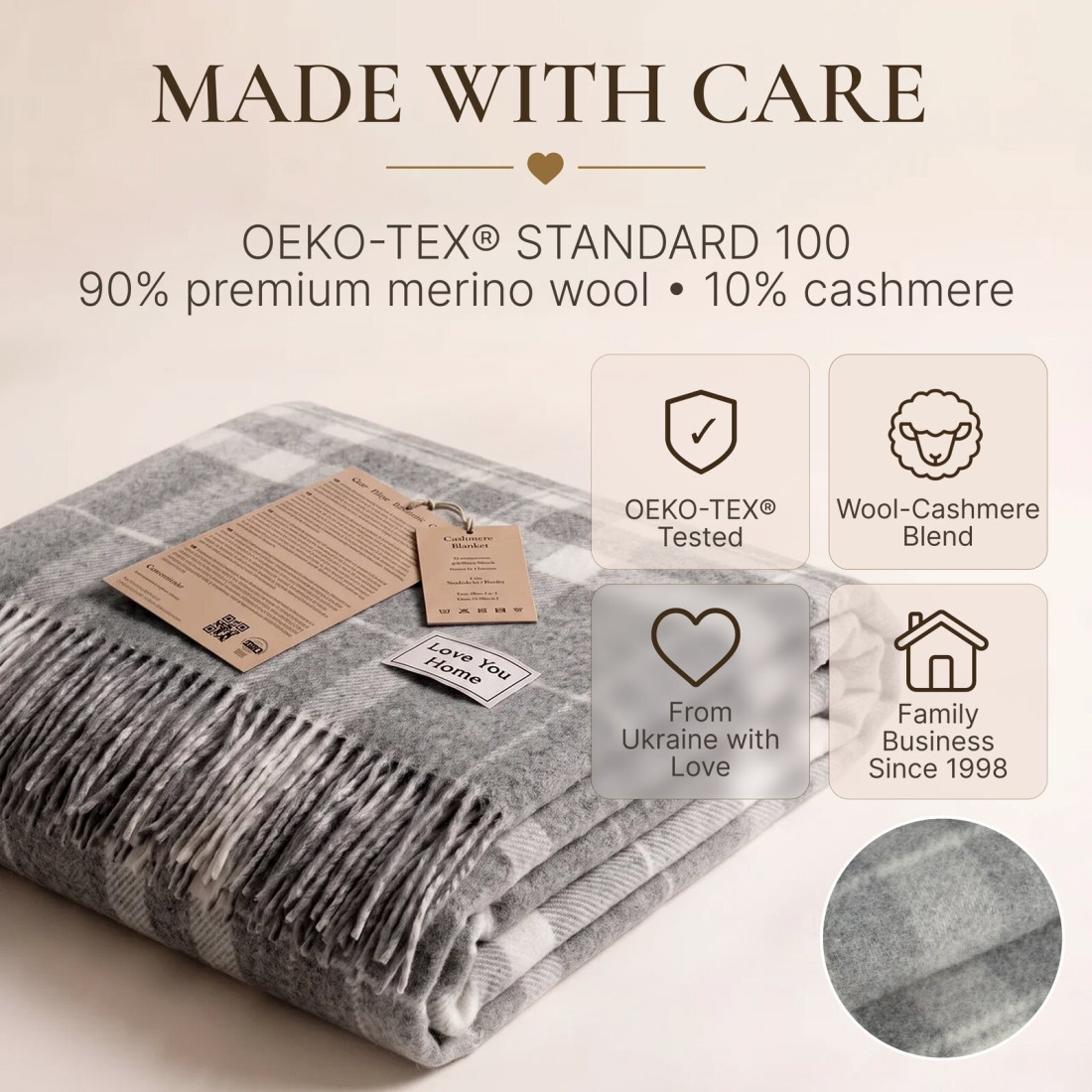 Manta de cachemira y merino (10% cachemira) con diseño tartán · 10