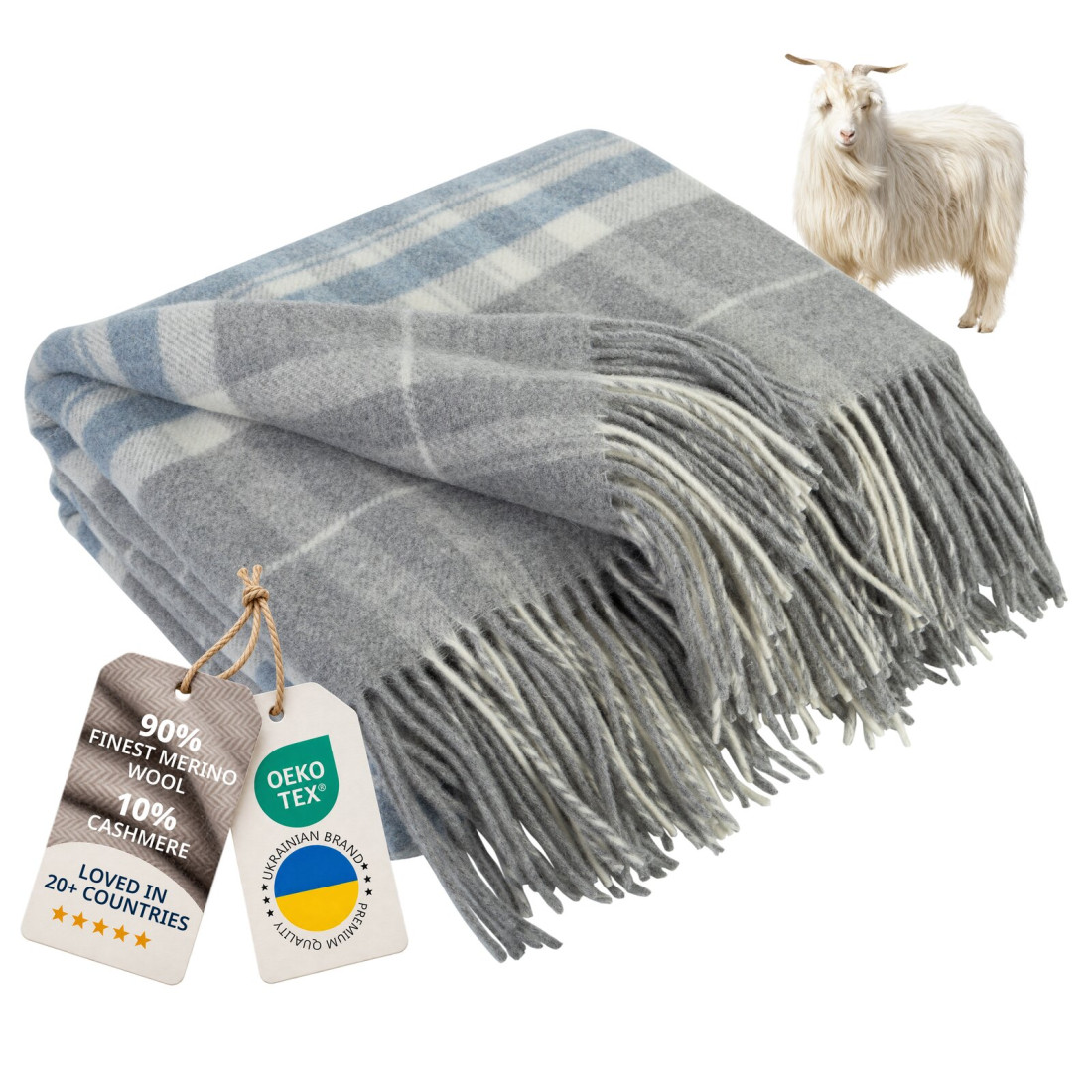 Manta de cachemira y merino (10% cachemira) con diseño tartán