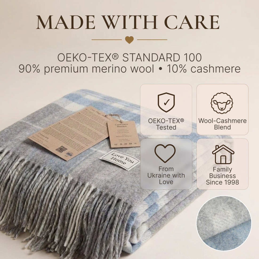 Manta de cachemira y merino (10% cachemira) con diseño tartán · 10