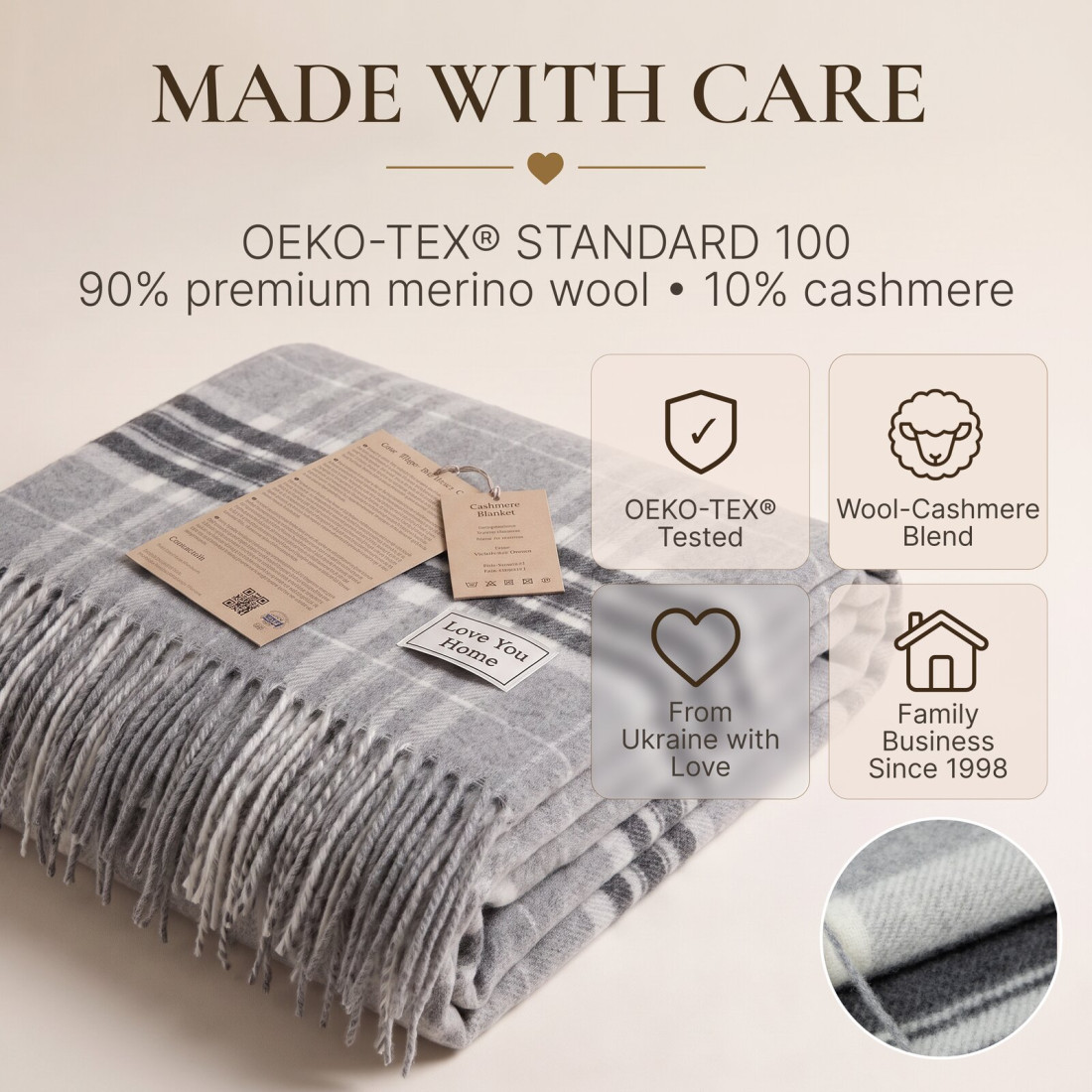 Manta de cachemira y merino (10% cachemira) con diseño tartán · 10