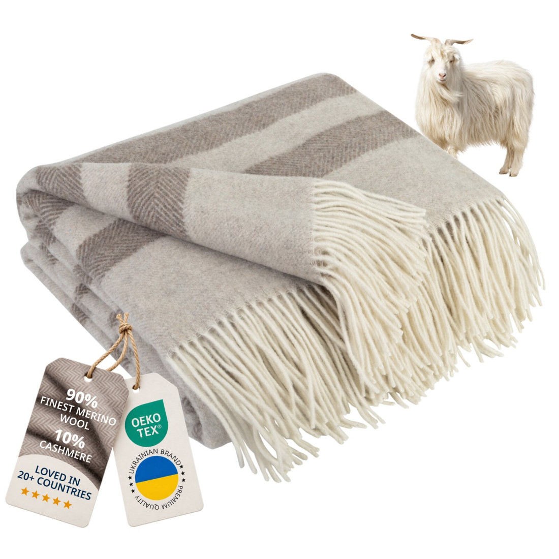Manta de cachemira y merino (10% cachemira) a rayas