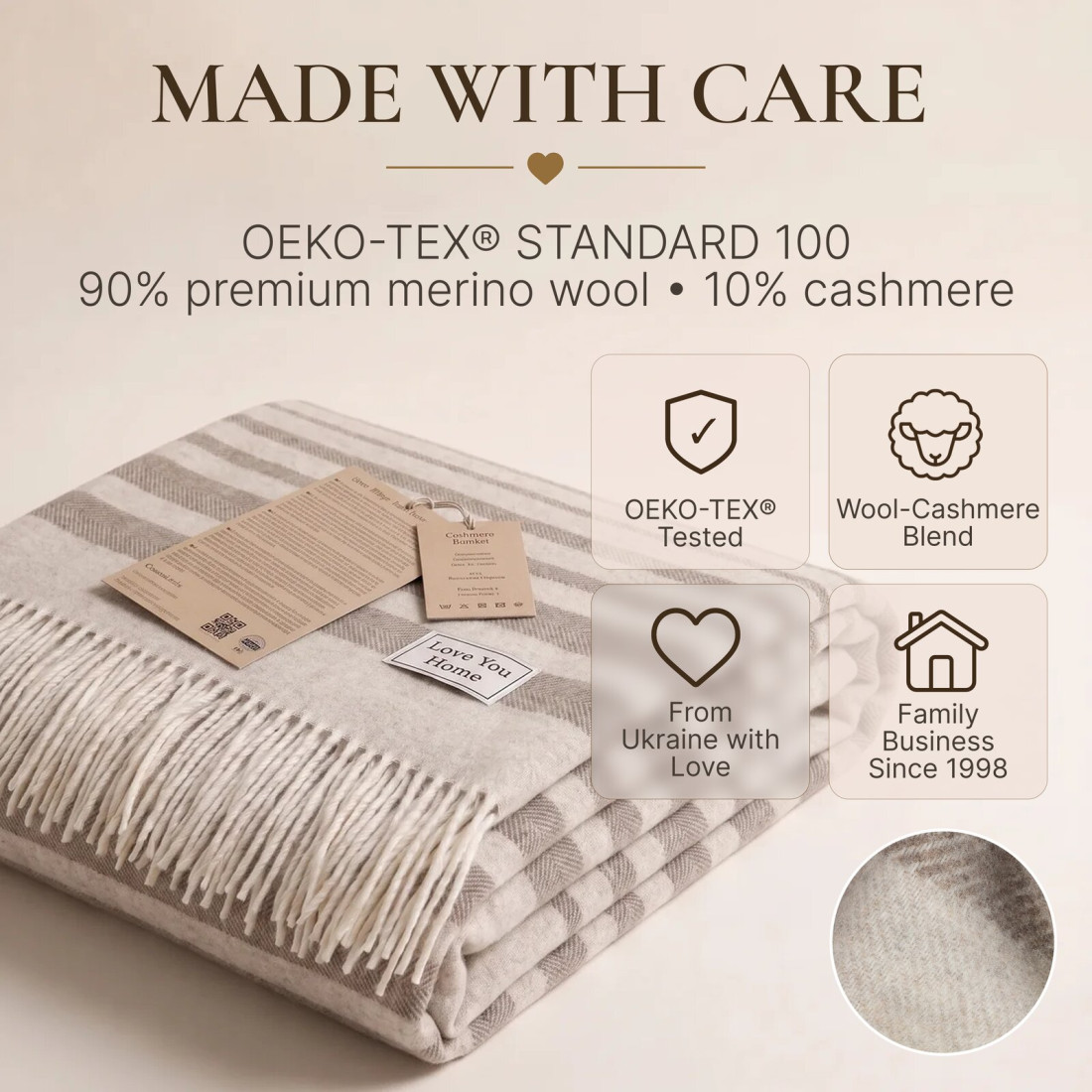 Manta de cachemira y merino (10% cachemira) a rayas · 10