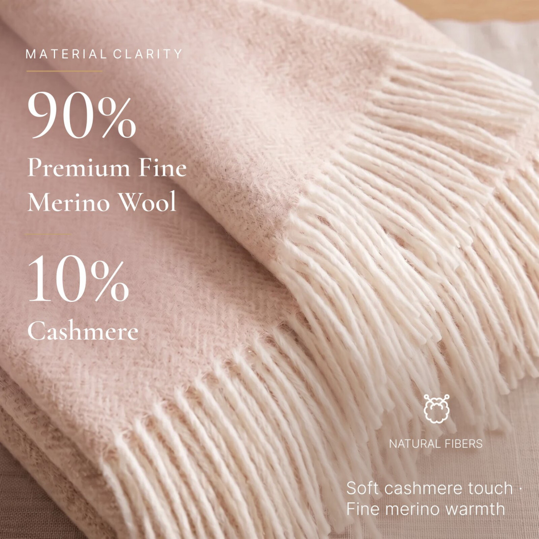 Manta de cachemira y merino (10% cachemira) en espiga · 2