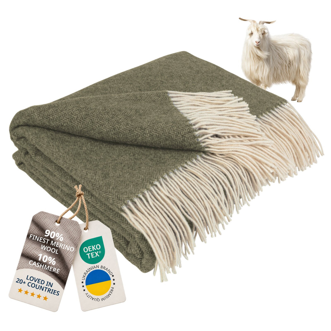 Manta de cachemira y merino (10% cachemira) en espiga