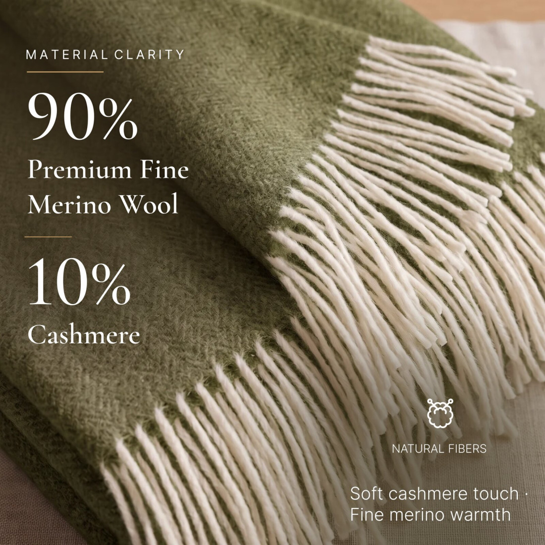 Manta de cachemira y merino (10% cachemira) en espiga · 2