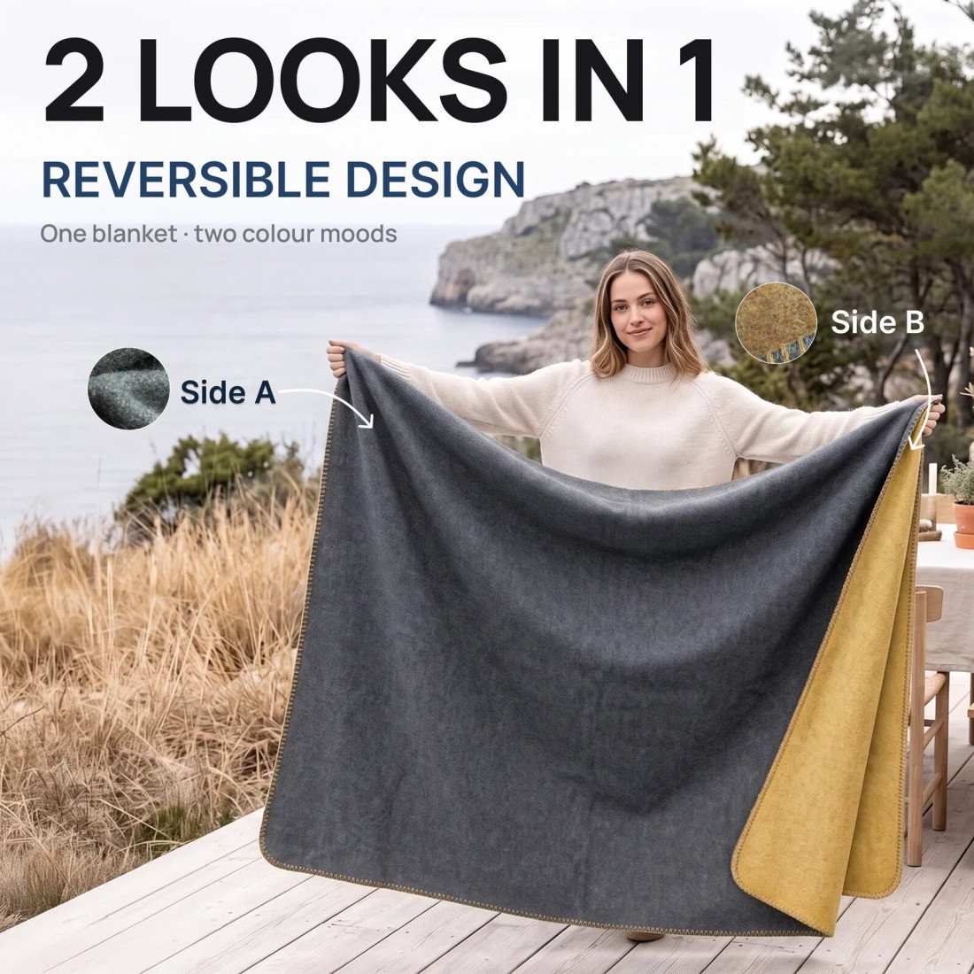 Manta reversible 100% lana · 2