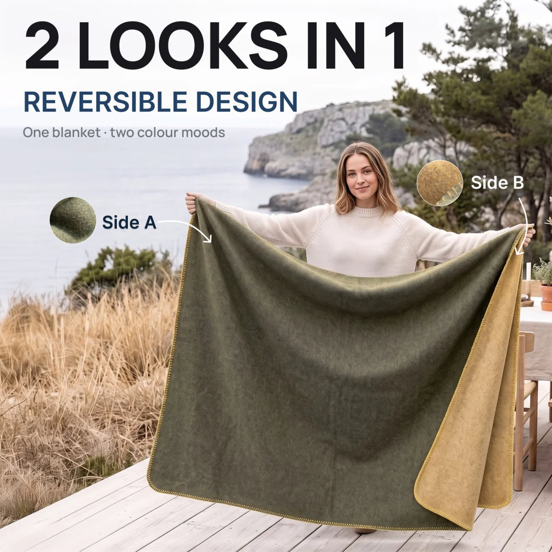 Manta reversible 100% lana · 2