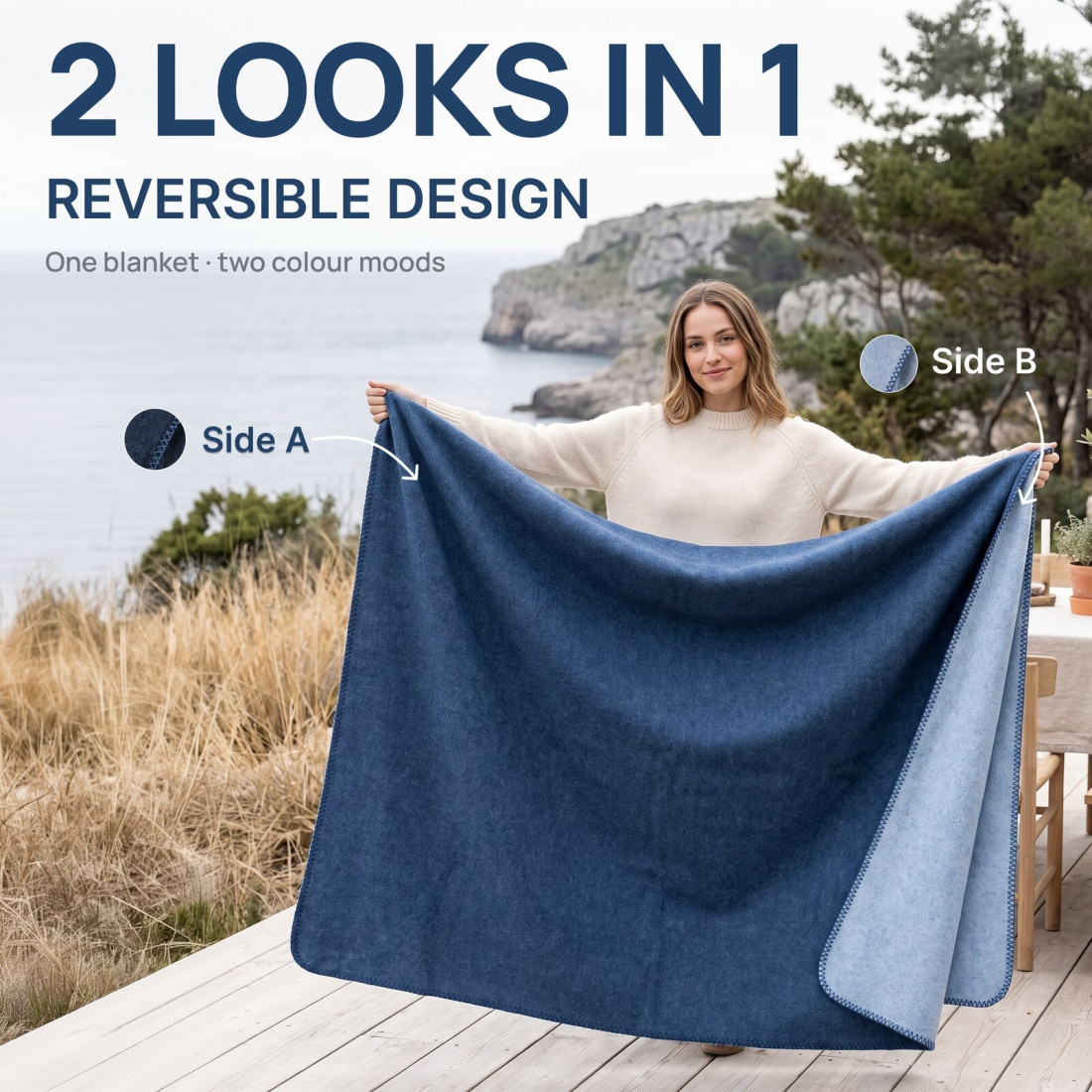 Manta reversible 100% lana · 2