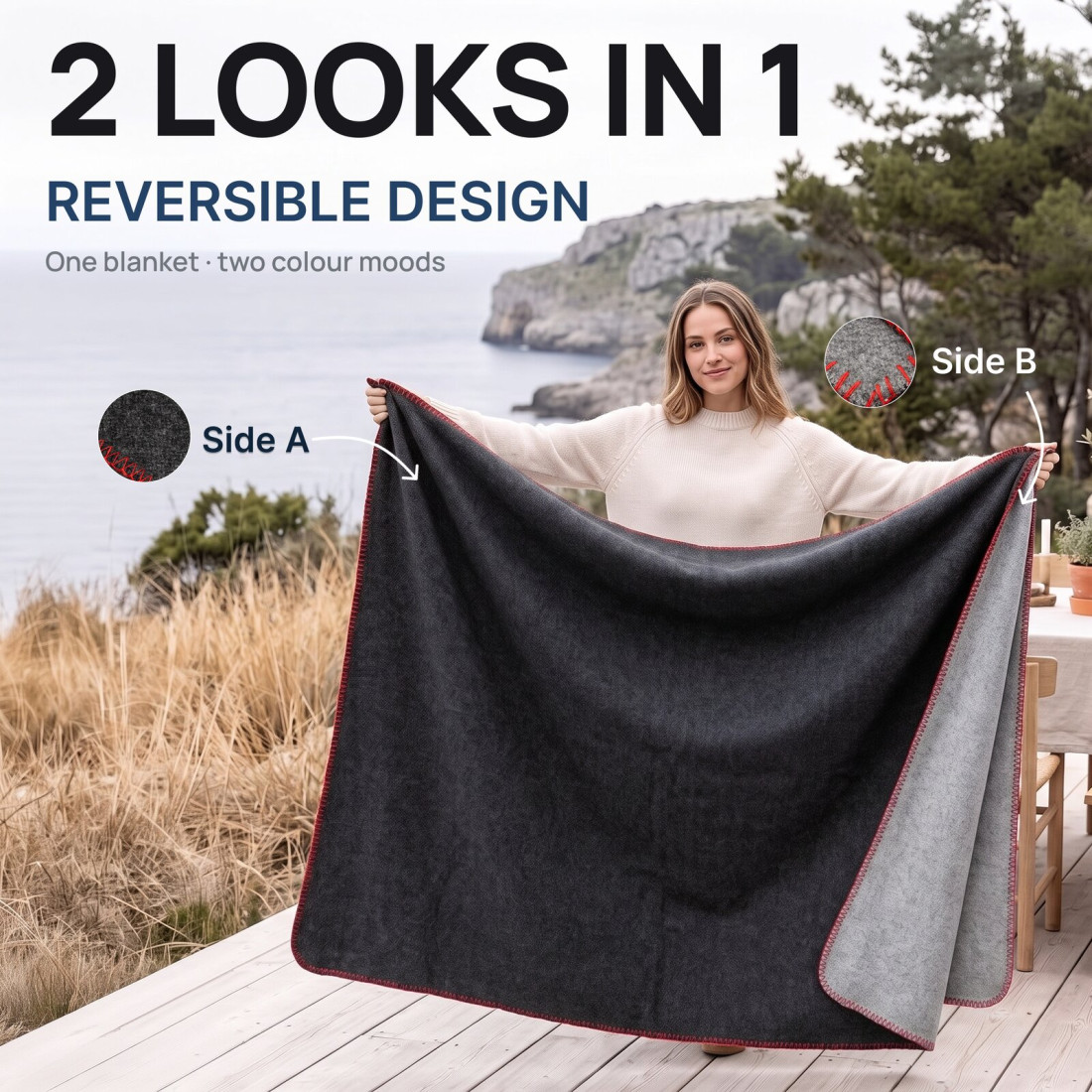 Manta reversible 100% lana · 2
