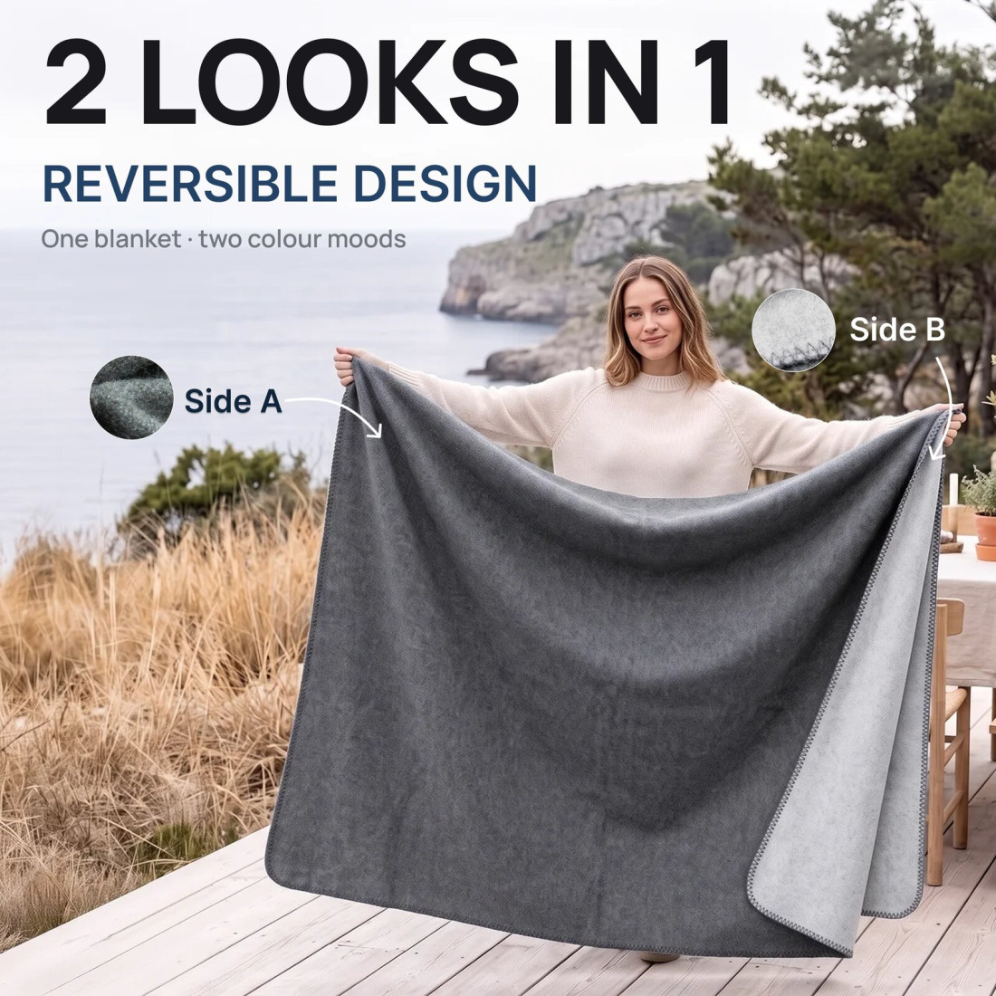 Manta reversible 100% lana · 2