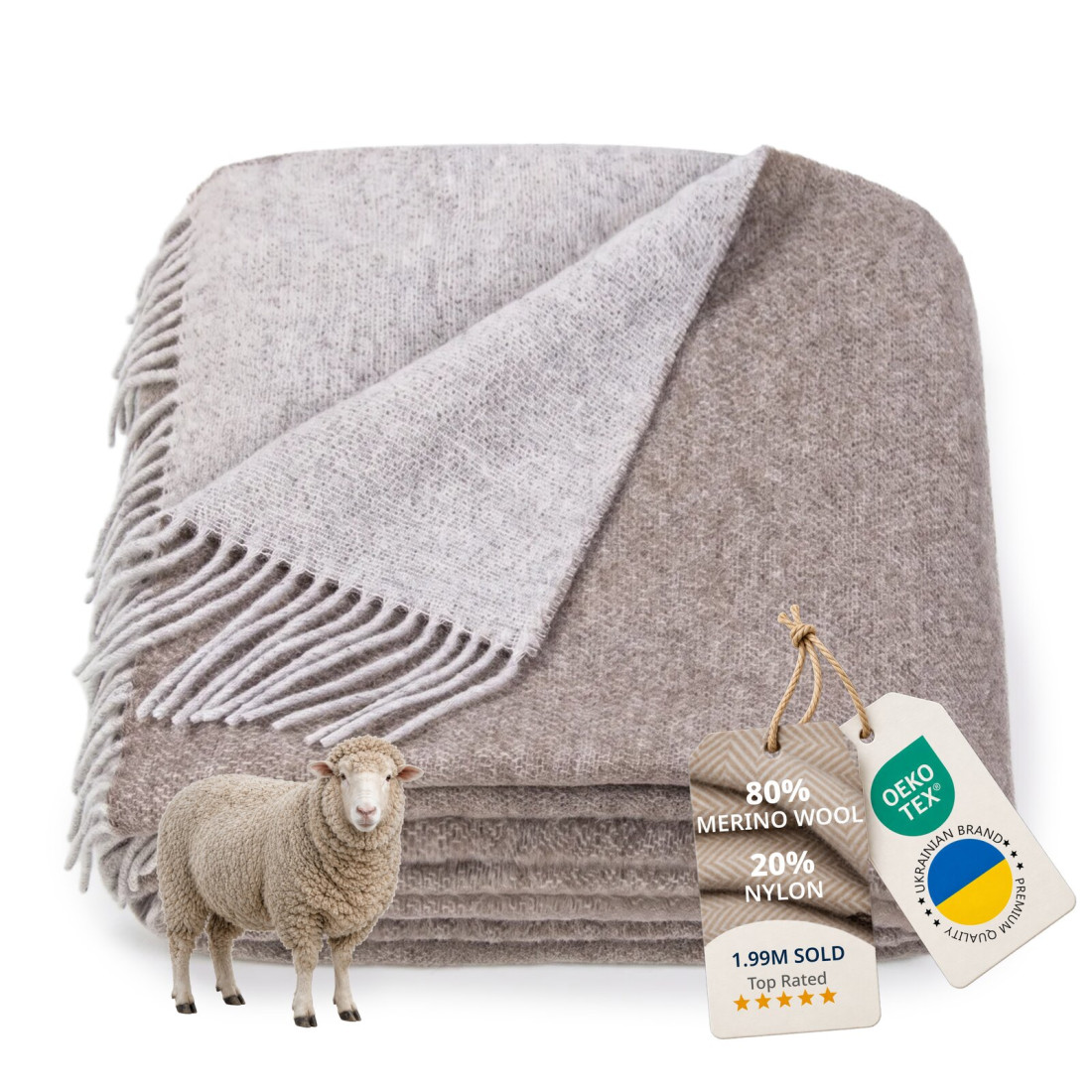 Manta de lana merino reversible