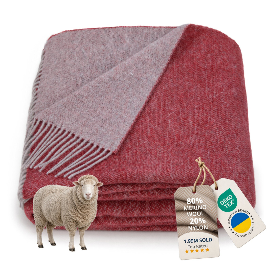 Manta de lana merino reversible