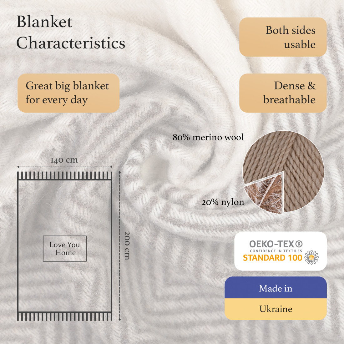 Manta de lana merino con cuadros degradados · 2